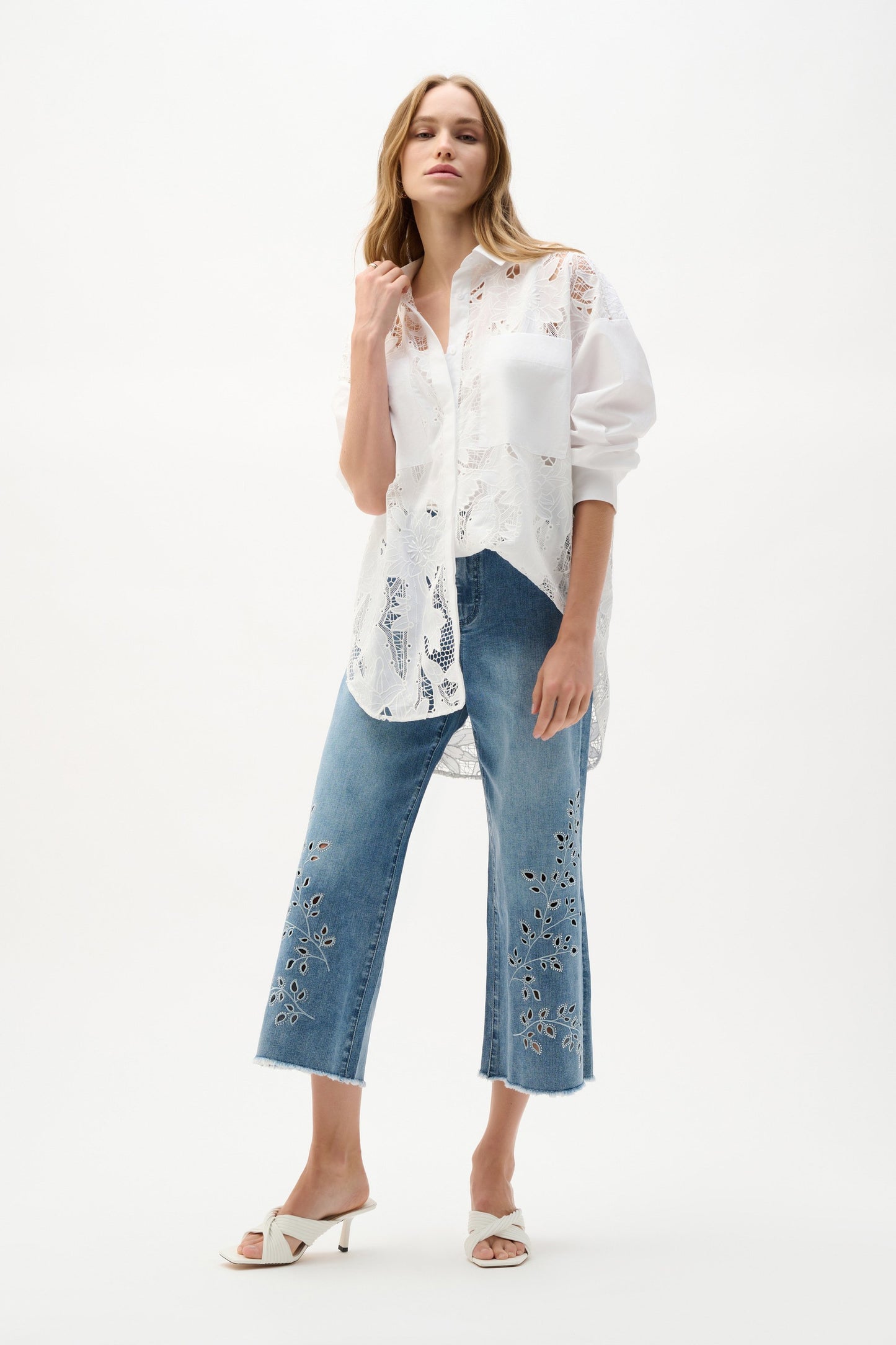 JOSEPH RIBKOFF Cotton Lace Boxy Blouse With Embroidery
262952