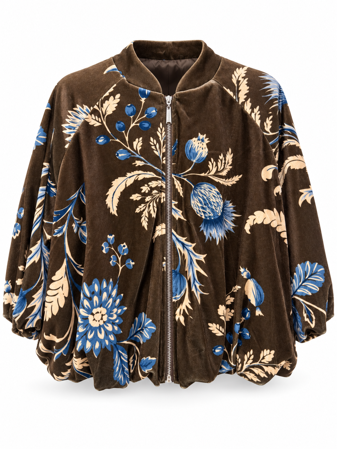 Kyla Brown & Blue Botanical Print Zip Jacket