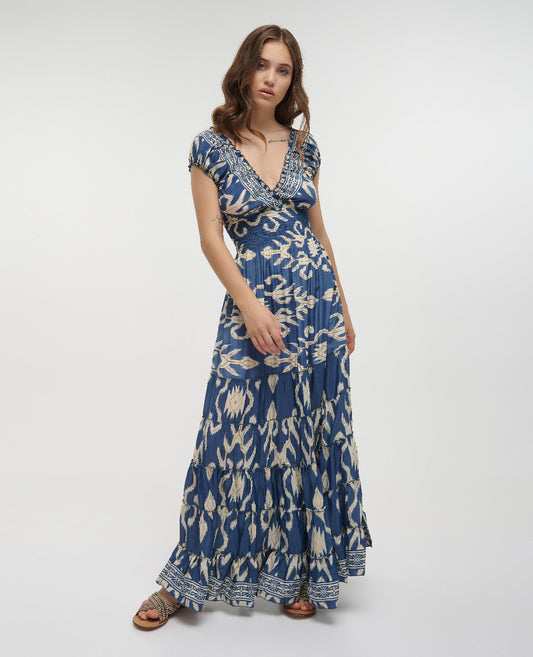 Ble 0012 blue holiday maxi dress