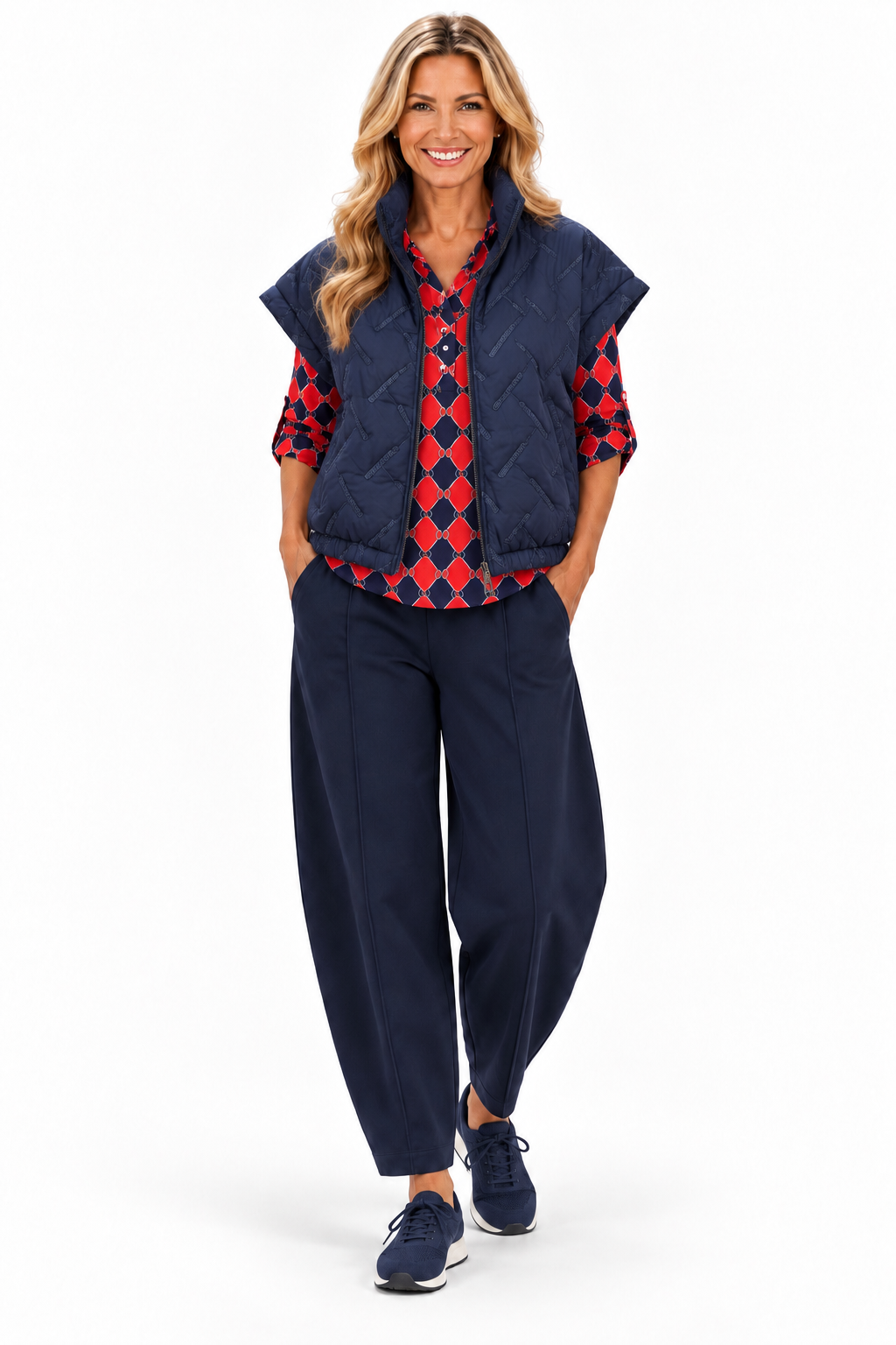 Yew red and navy top