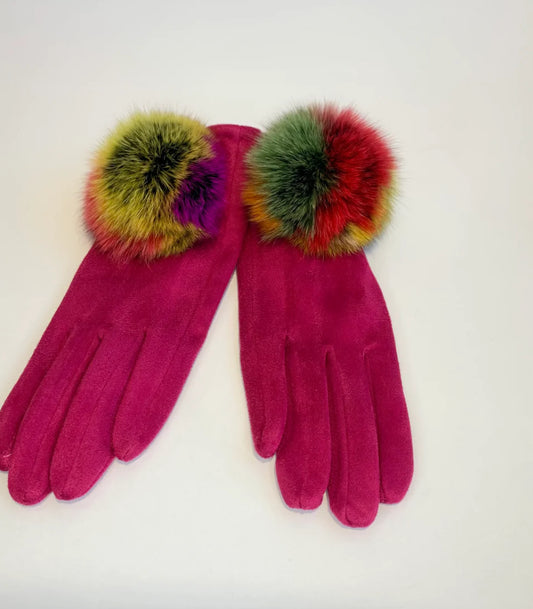 Doctor Bear fur ball glove in magenta pink
