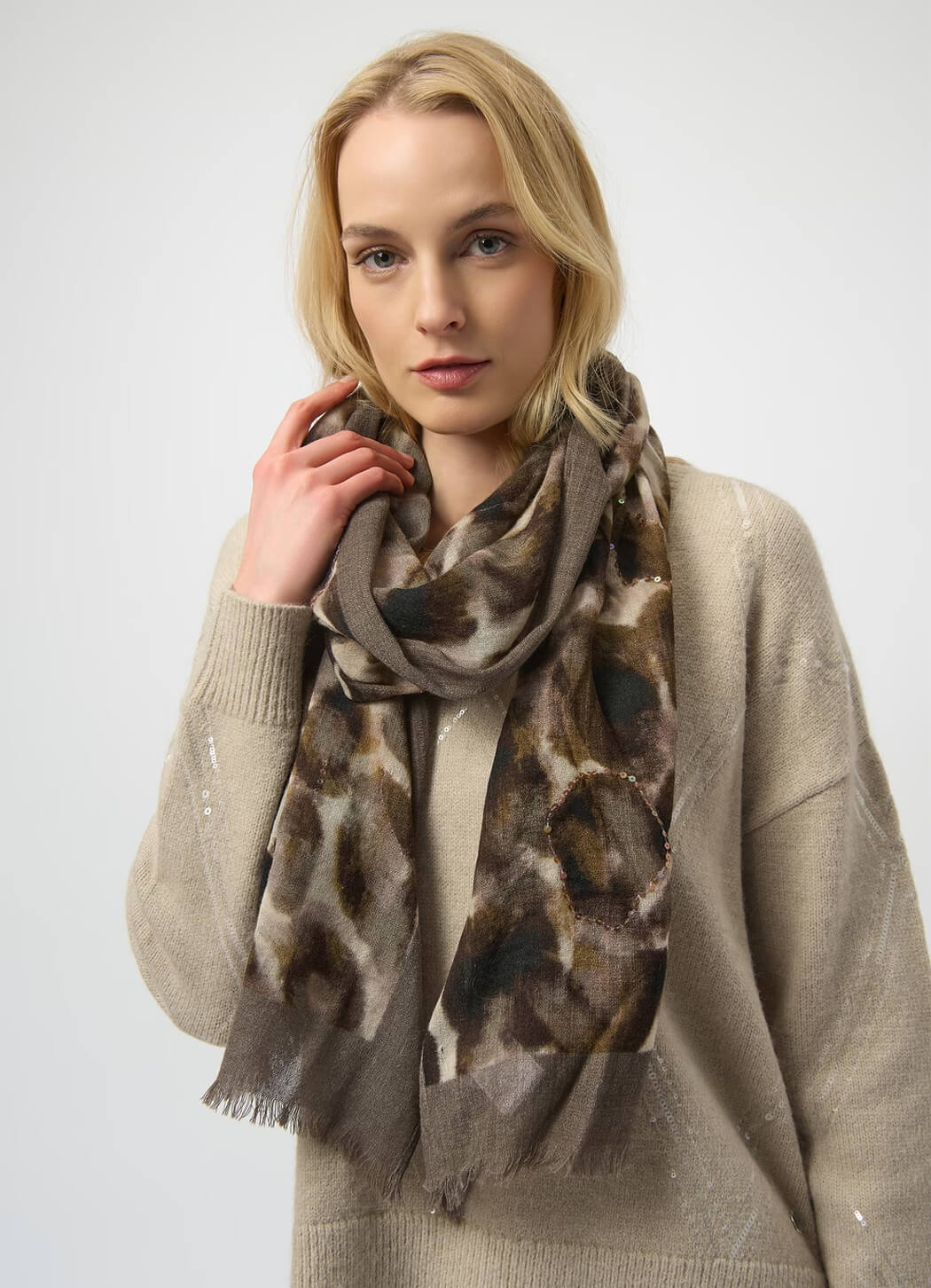 Joseph Ribkoff Animal Print Scarf With Sequins