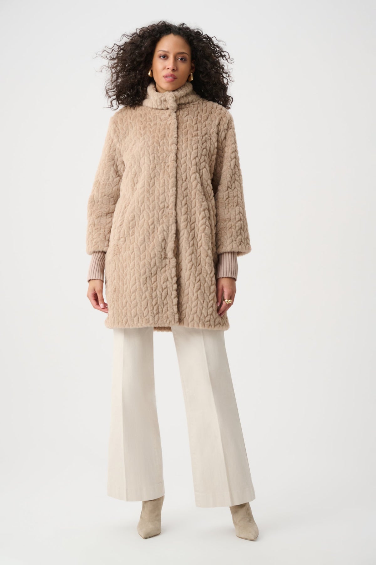 JOSEPH RIBKOFF 263915 Chevron Faux Fur Coat