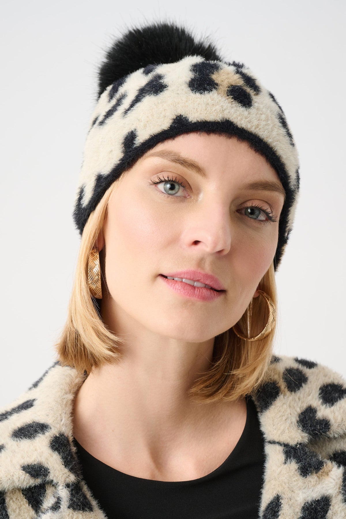 JOSEPH RIBKOFF 263984 Animal Print Pompom Hat