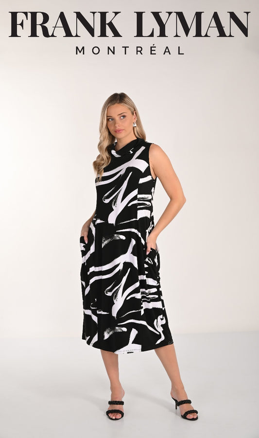 Frank Lyman Montréal – Black & White Print Midi Dress 266240