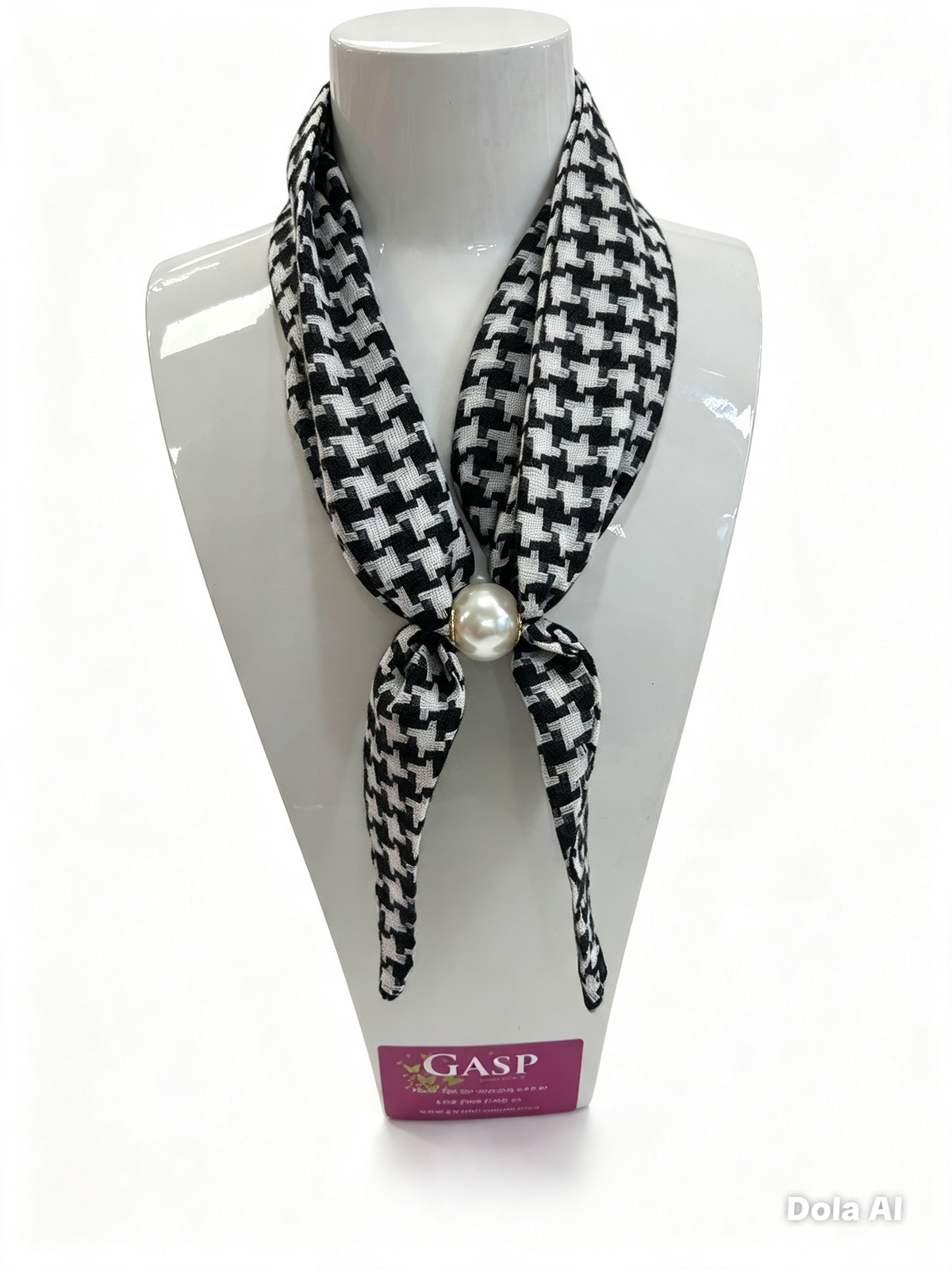 Leona Black & White Houndstooth Scarf..