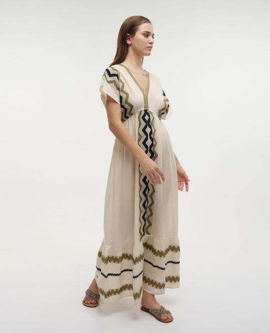 Ble 0311 beige holiday maxi dress