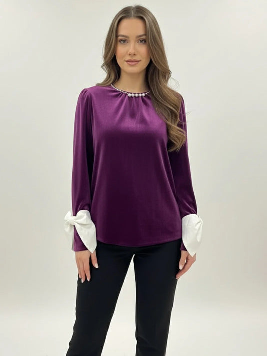 KATE & PIPPA ADA VELVET TOP IN PLUM