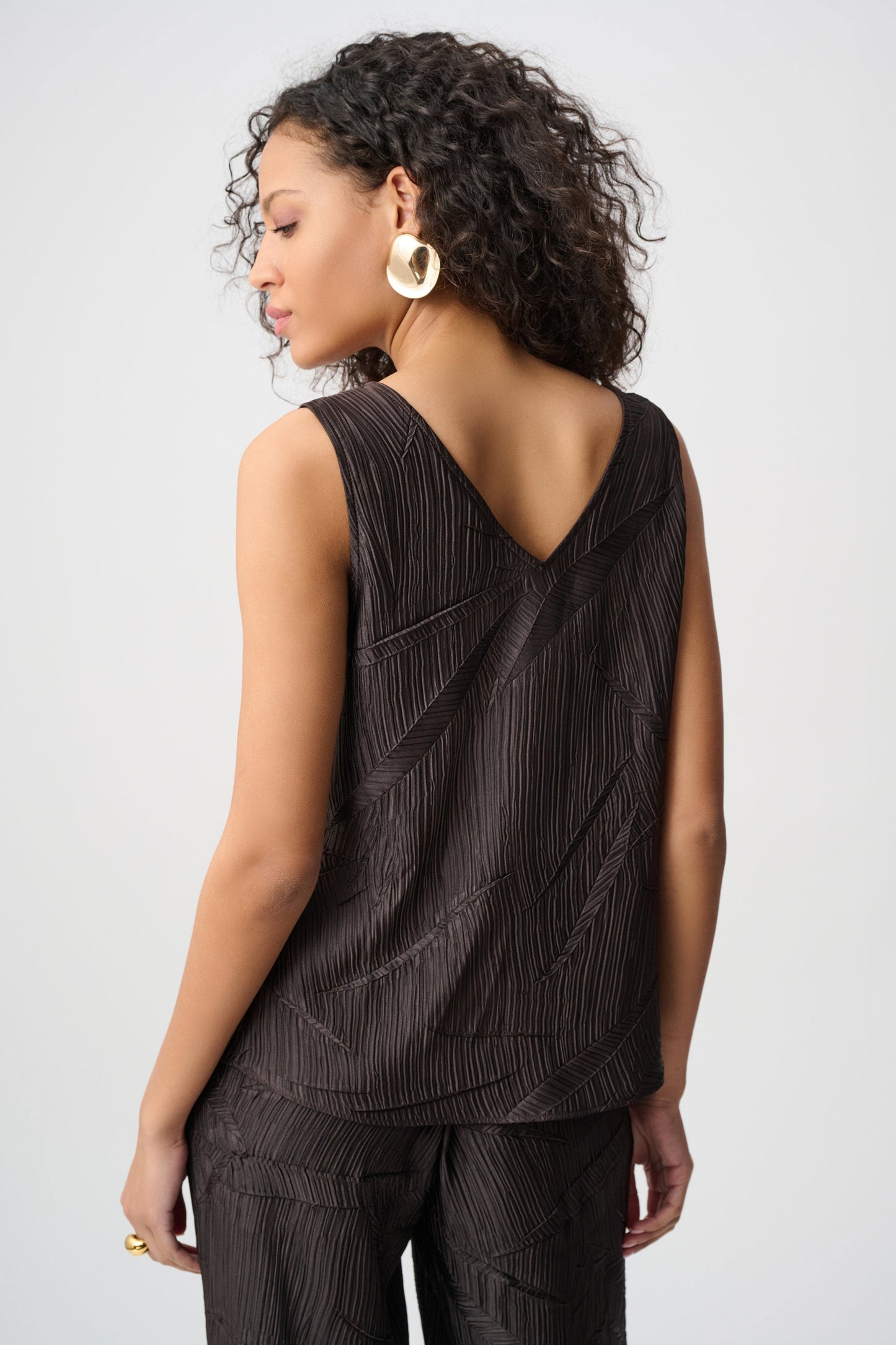 JOSEPH RIBKOFF Pleated Satin Flared V-Neck Top 263051