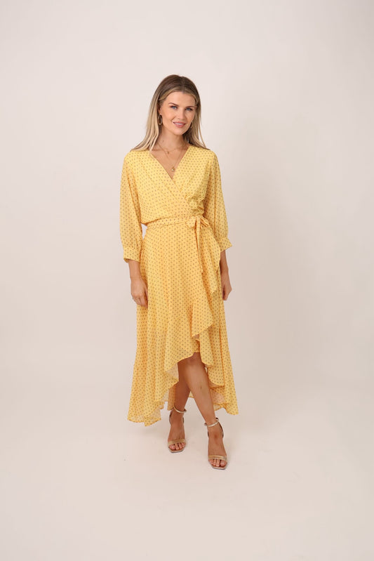 Kate & Pippa ballerina lemon polka dot wrap midi dress