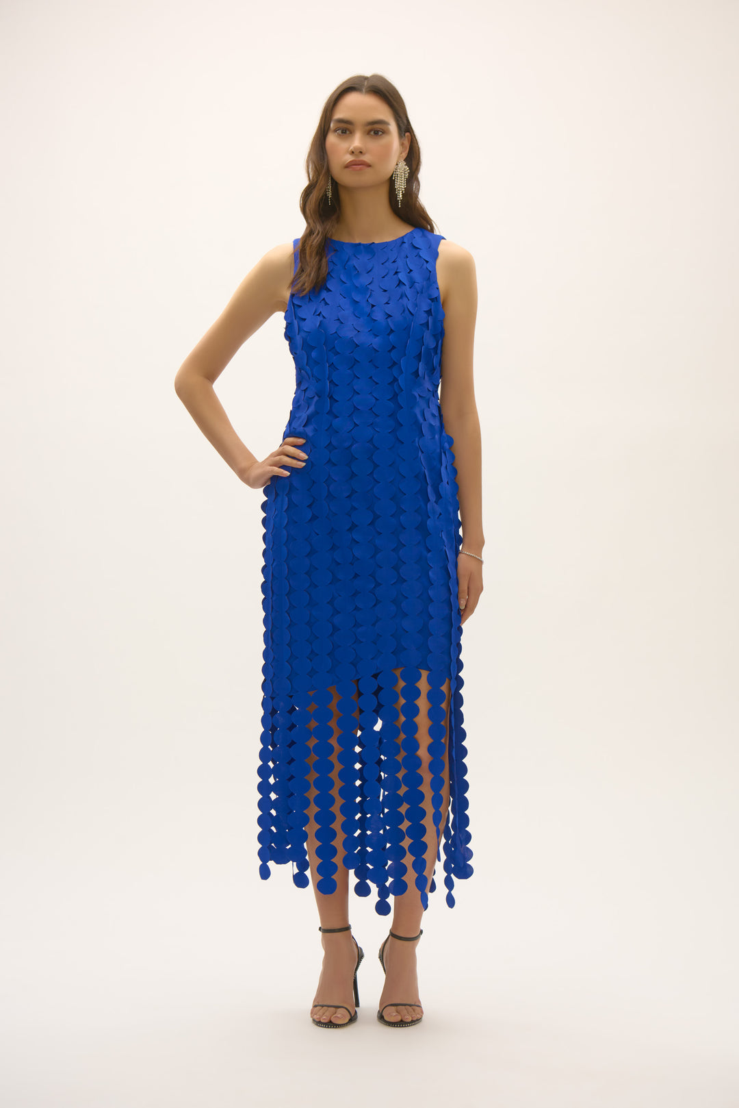 JOSEPH RIBKOFF 252712 royal sapphire circle fringe dress