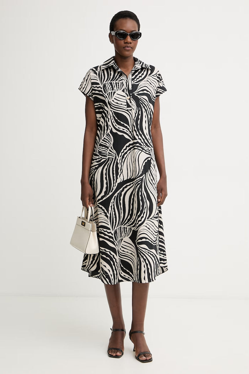 JOSEPH RIBKOFF 262262 Printed Midi Shirt Dress in Black