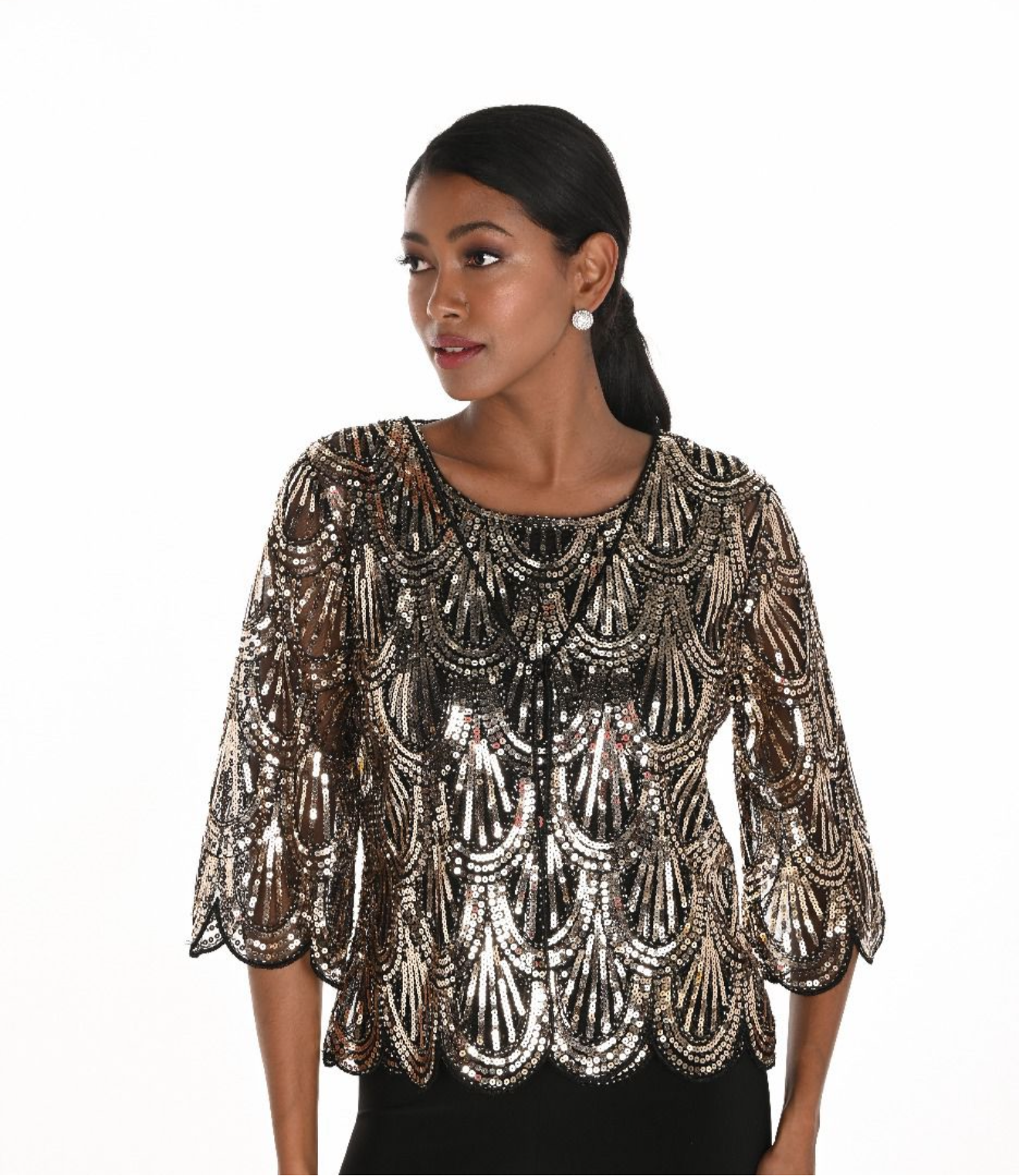 Frank Lyman Black Gold Sequin Cape Jacket – Gasp Boutique