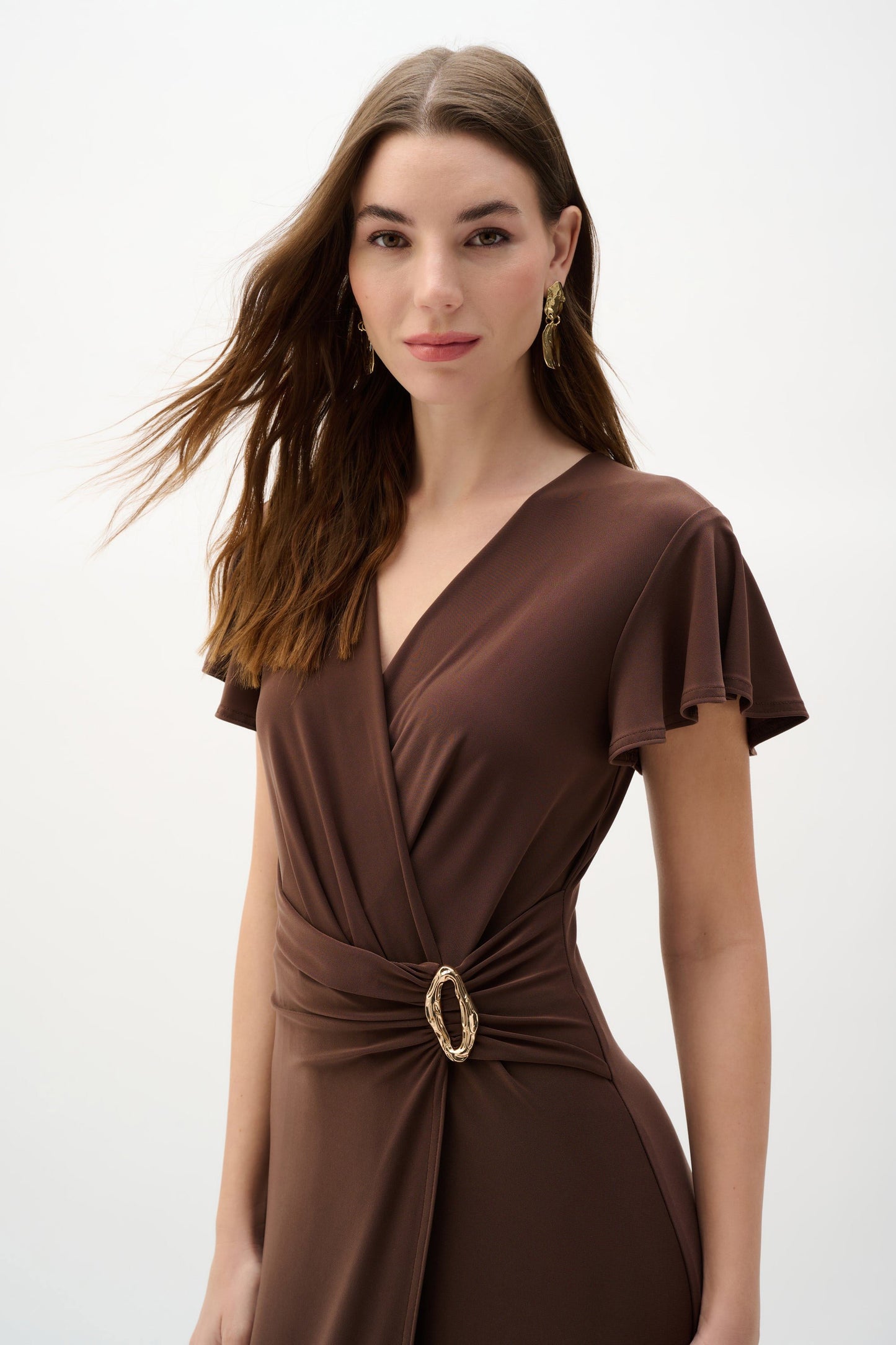 JOSEPH RIBKOFF 262140 Silky Knit Wrap Dress With Ruffled Sleeves