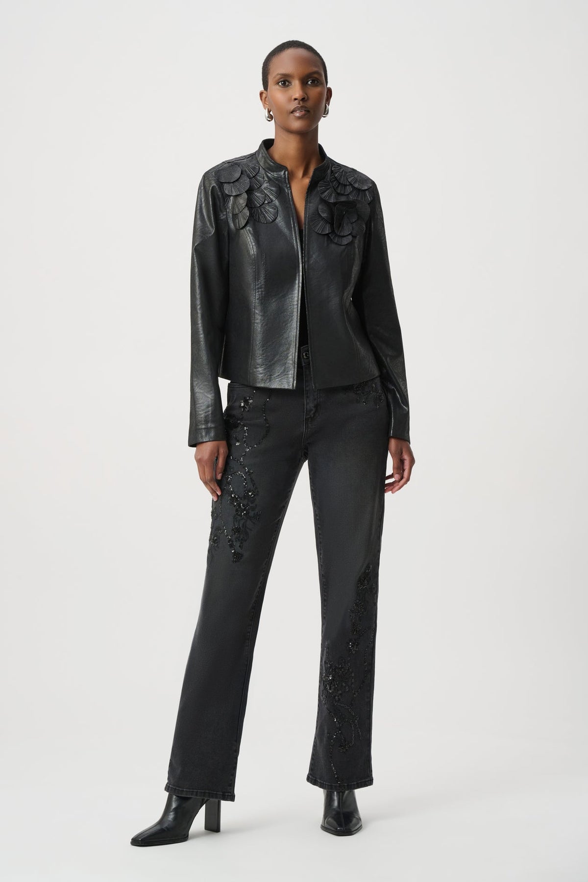 JOSEPH RIBKOFF EMBELLISHED FOILED SUEDE JACKET 264906