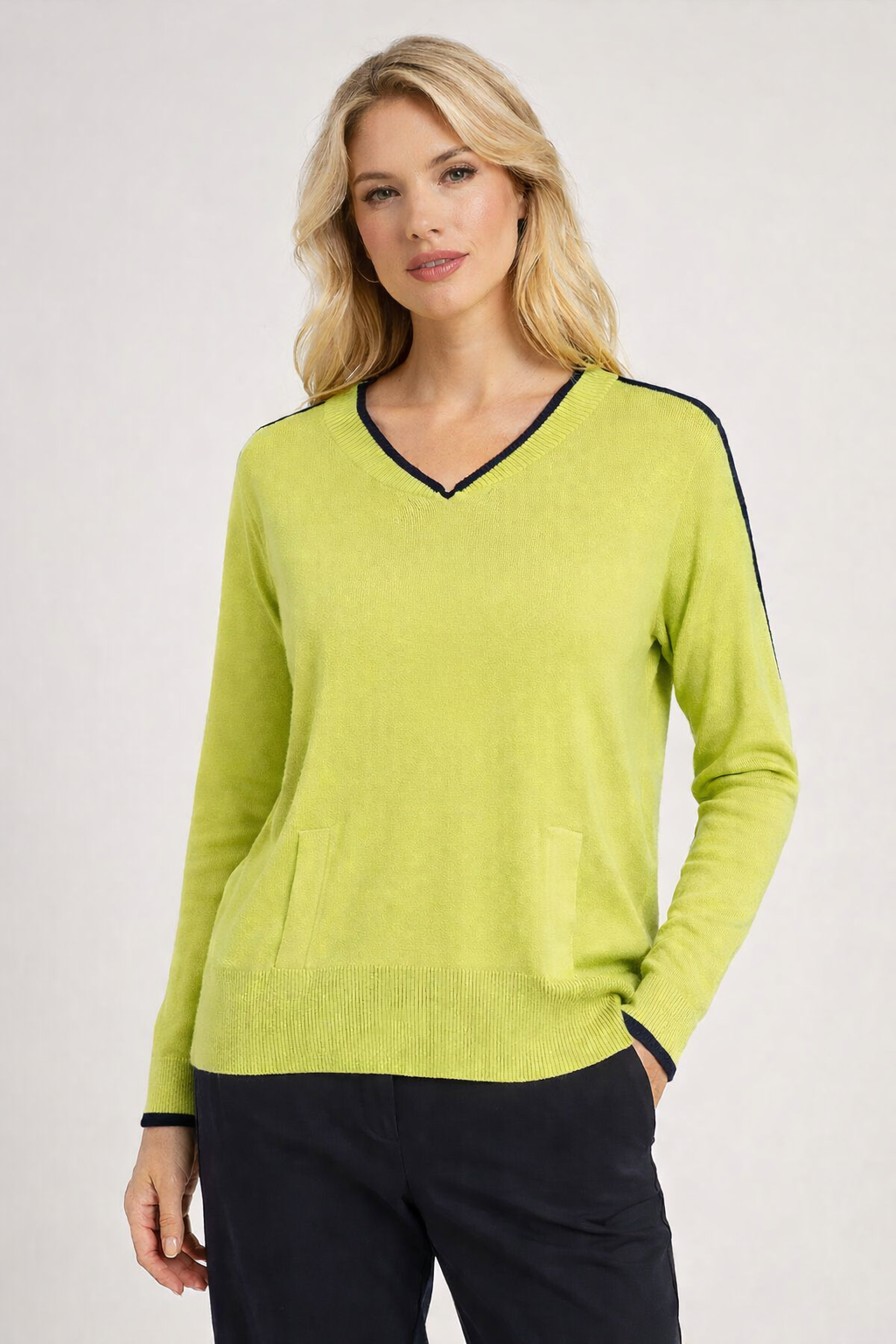 TUZZI Lime Zip Neck Knit Top