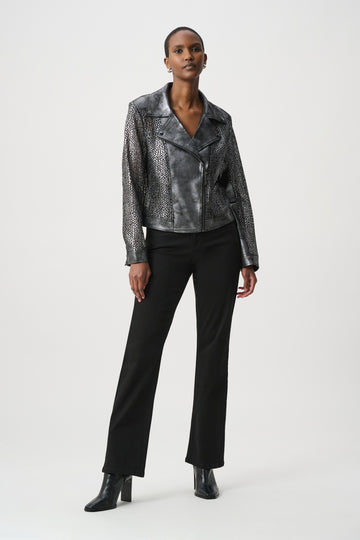 JOSEPH RIBKOFF FOILED FAUX SUEDE MOTO JACKET 262902W26