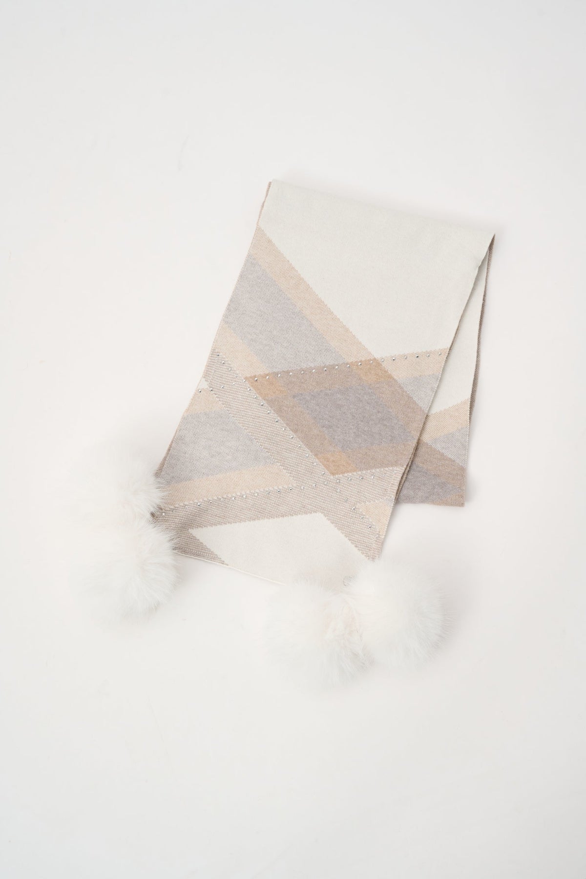 JOSEPH RIBKOFF Striped Scarf With Fur Pom-poms Style 263981