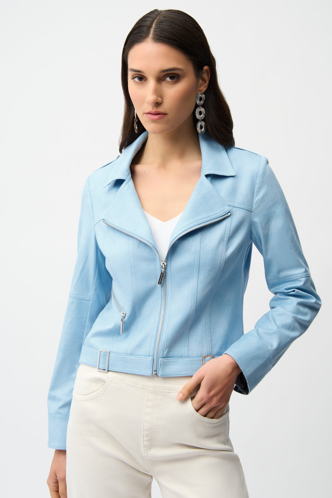 Joseph Ribkoff Fitted blue Jacket with Decorative Buckles Style 261910