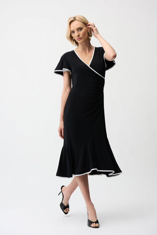 Silky Knit Wrap Dress With Contrast Trim
261013
