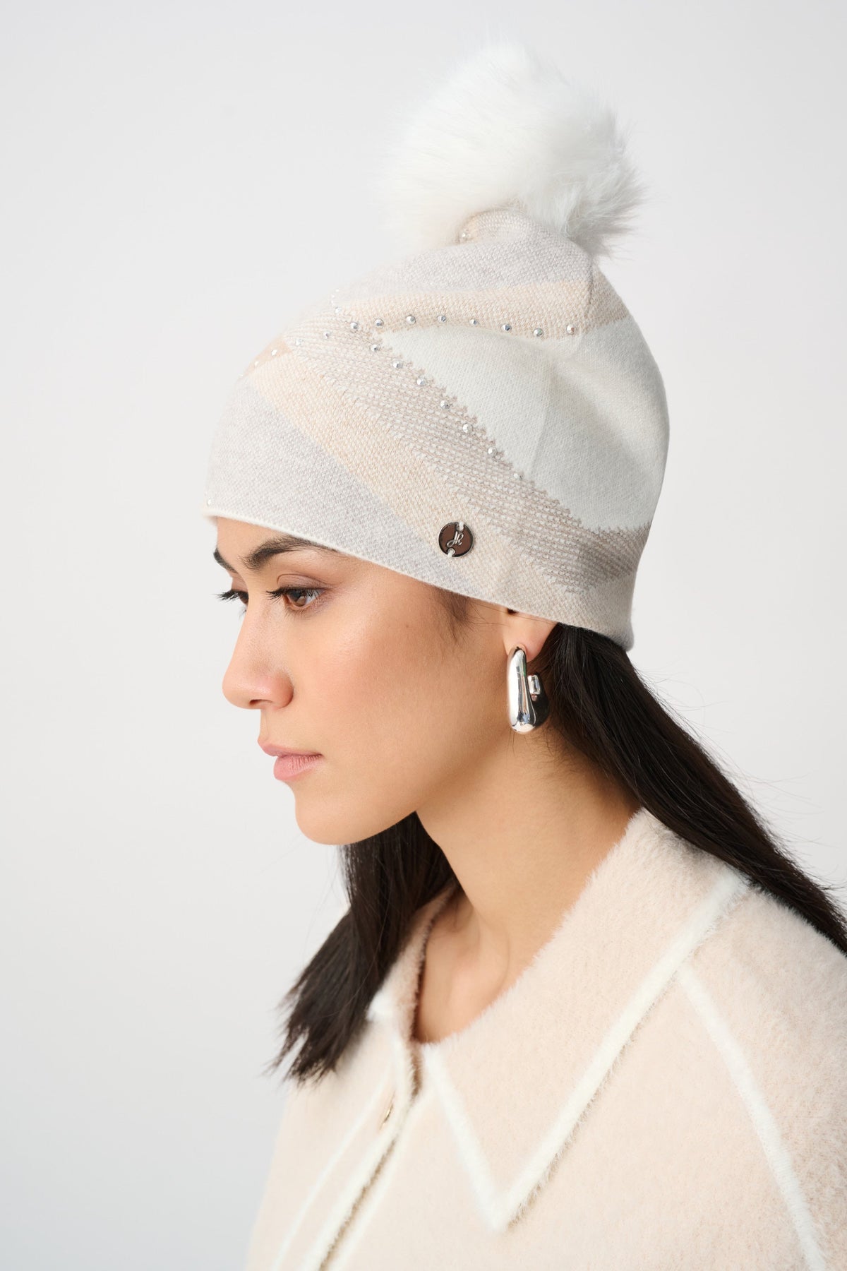 JOSEPH RIBKOFF 263980 Argyle Rhinestone Pompom Hat