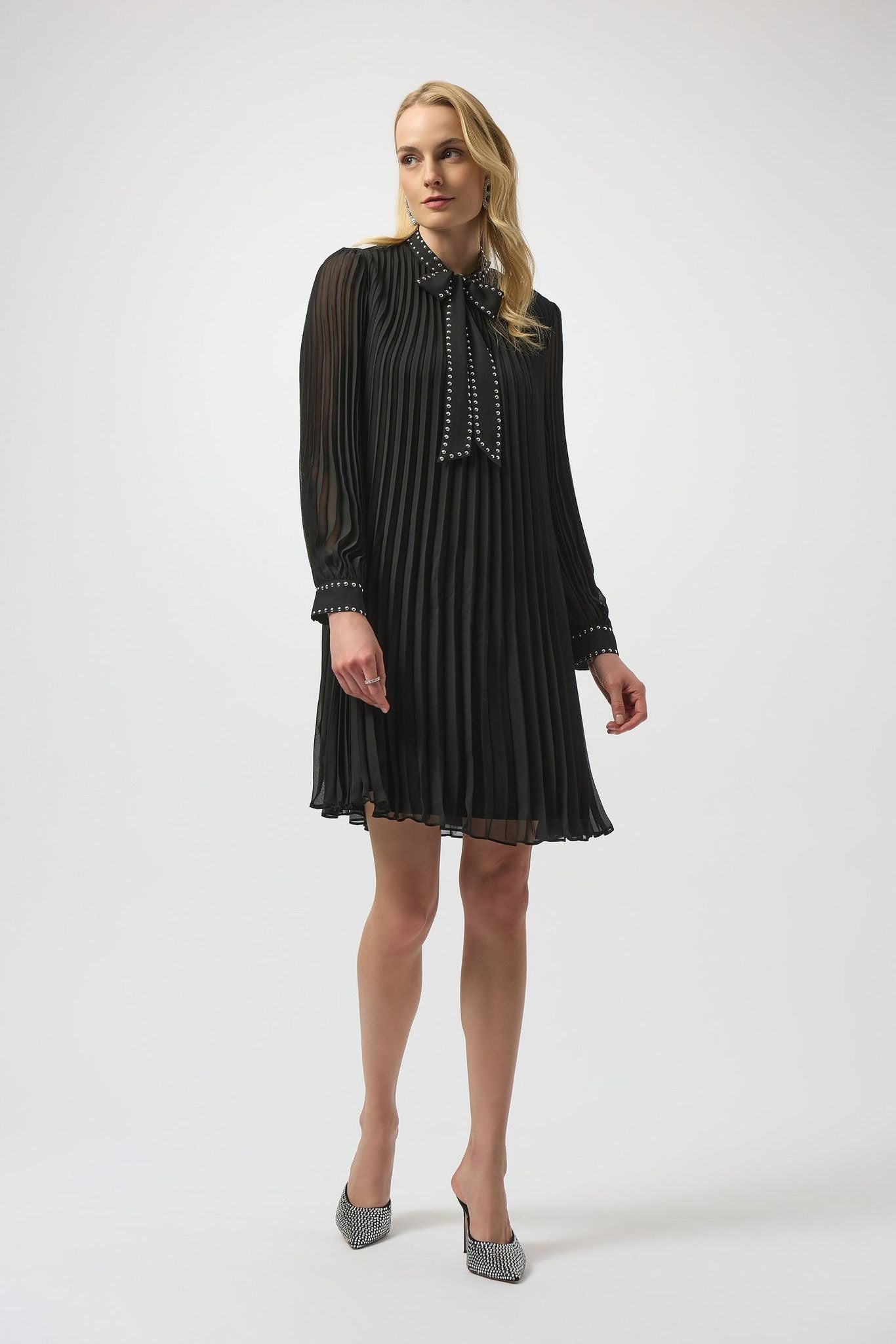 JOESPH RIBKOFF pleated chiffon A-Line black dress 254902