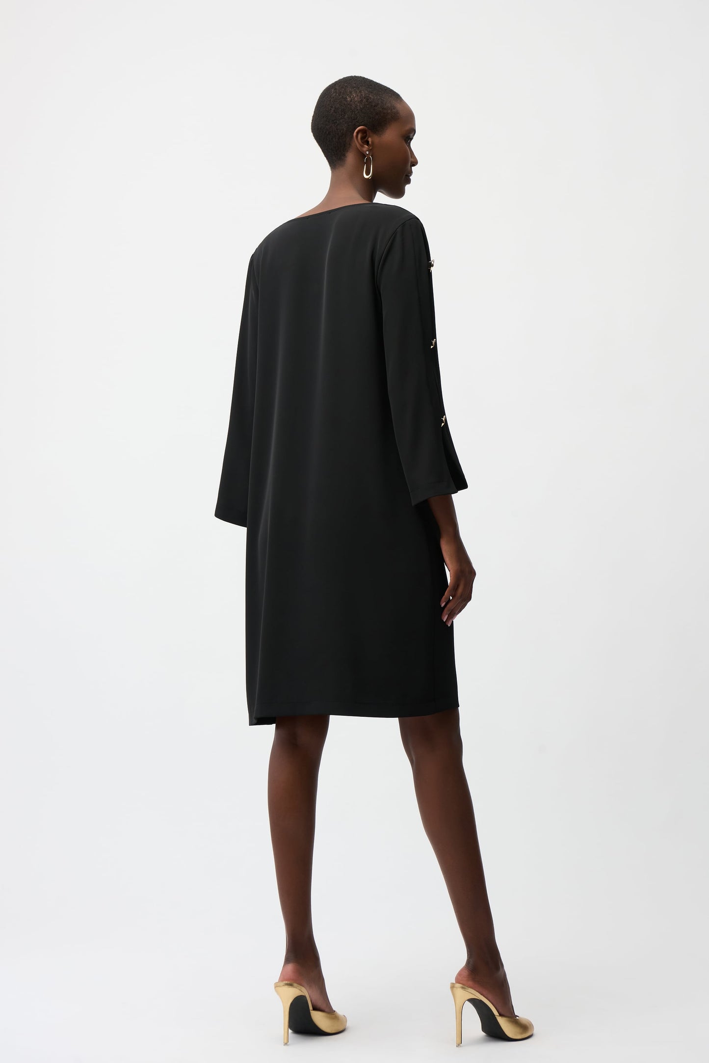 JOSEPH RIBKOFF Woven Twill Trapeze Dress With Gold Trimmed Slit Sleeves 261085