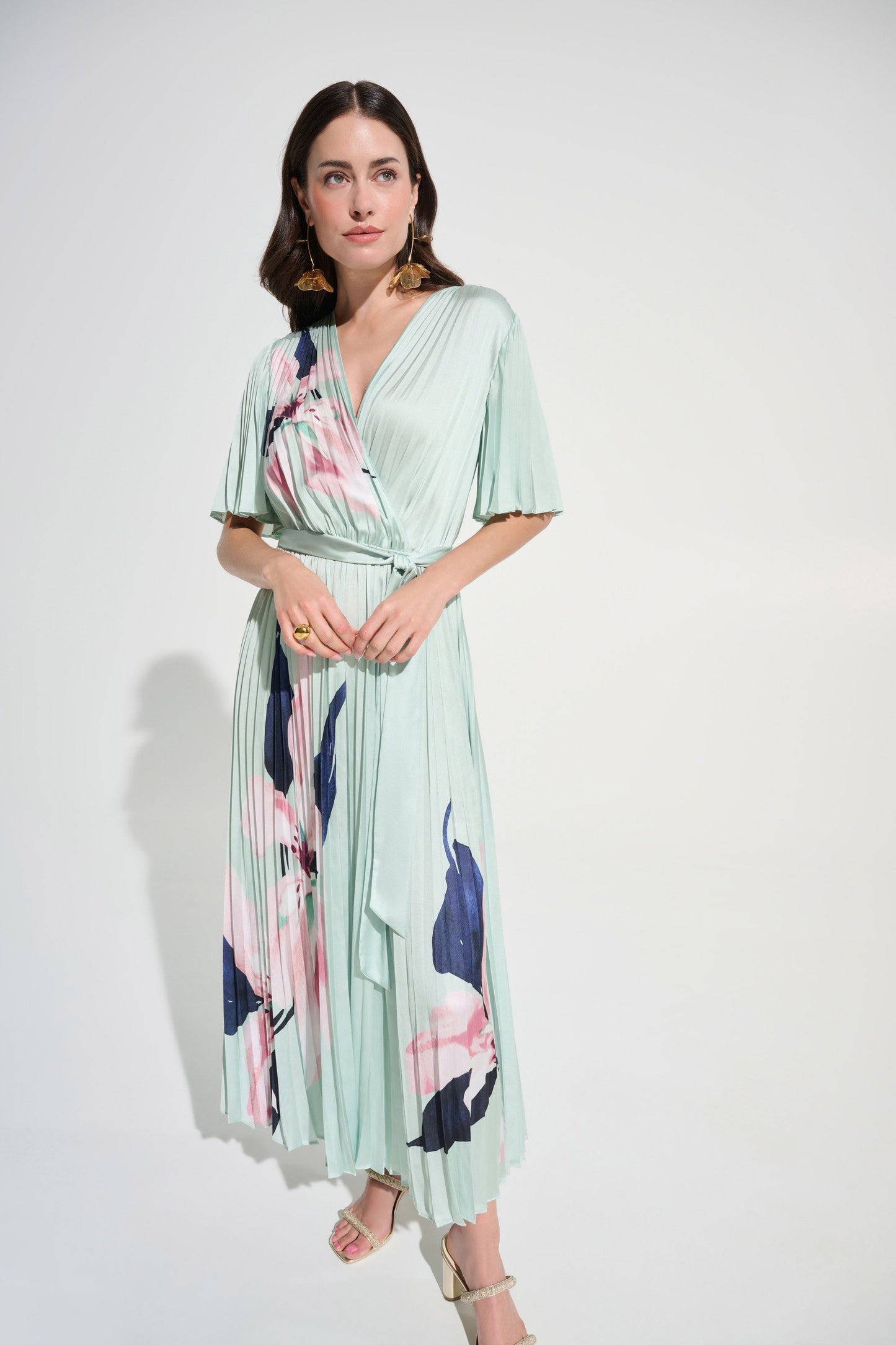 JOSEPH RIBKOFF Signature | Satin Floral Print Fit And Flare Dress 262712