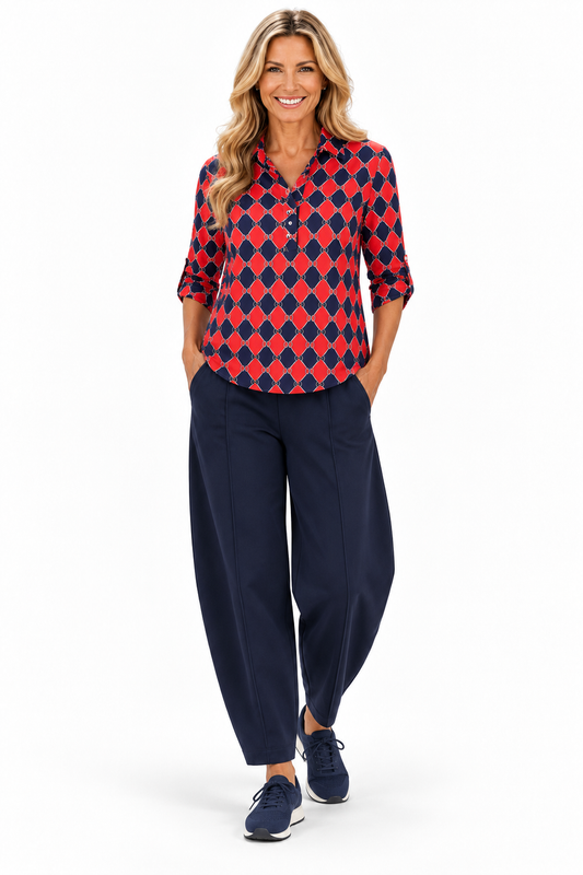 Yew red and navy top