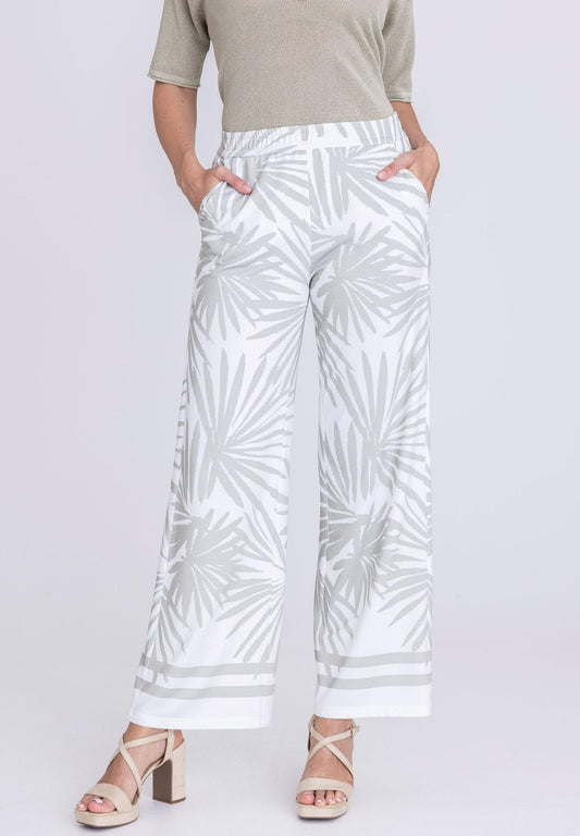 Tuzzi Palm Print Wide Leg Trousers in sage green