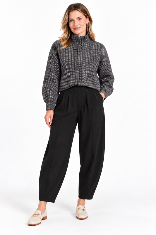 Darling Travel Fabric Barrel Trousers – Black