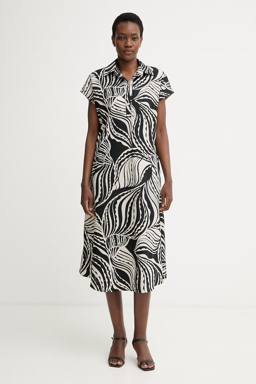 JOSEPH RIBKOFF 262262 Printed Midi Shirt Dress in Black
