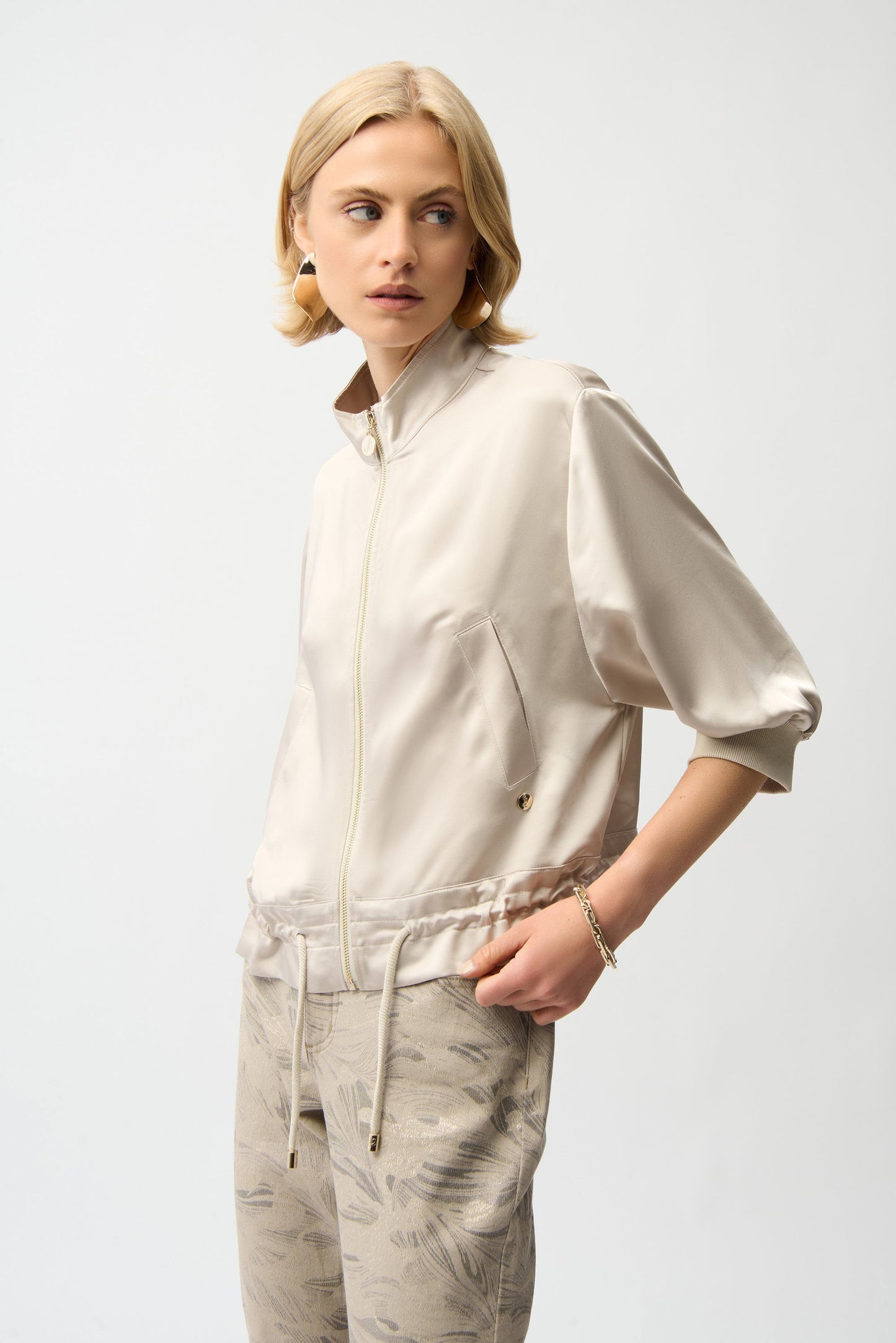 JOSEPH RIBKOFF Satin Boxy Blouson Jacket With Drawstring Hem 261913