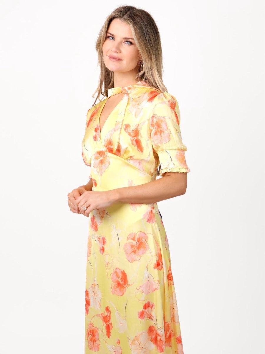 Kate & Pippa kimber lemon blossom tie neck midi dress