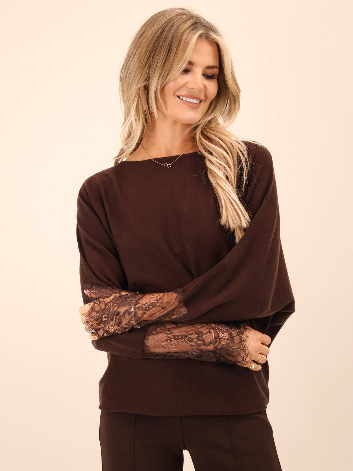 KATE & PIPPA BLAKELY LACE KNIT IN CHOCOLATE BROWN
