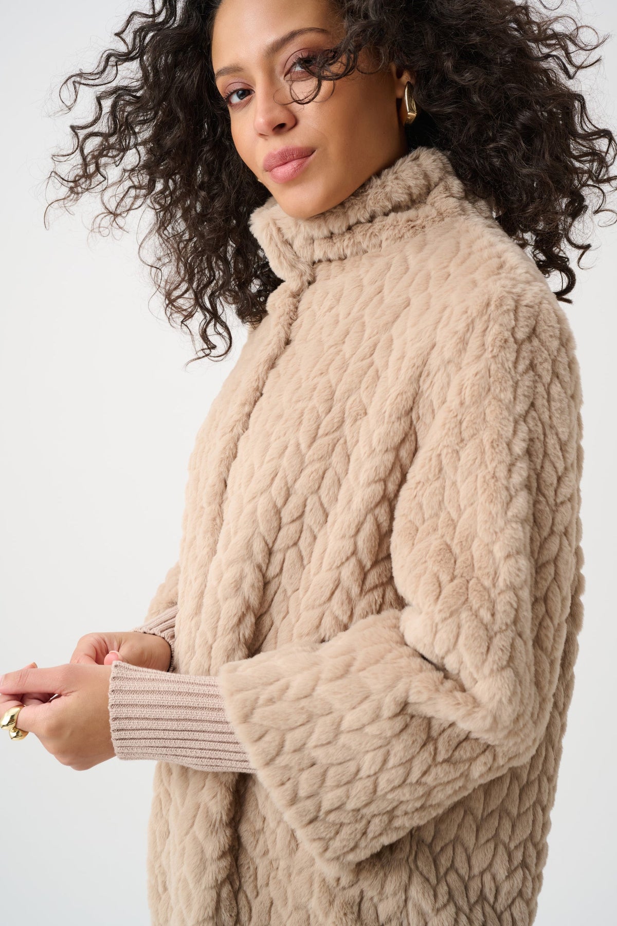 JOSEPH RIBKOFF 263915 Chevron Faux Fur Coat
