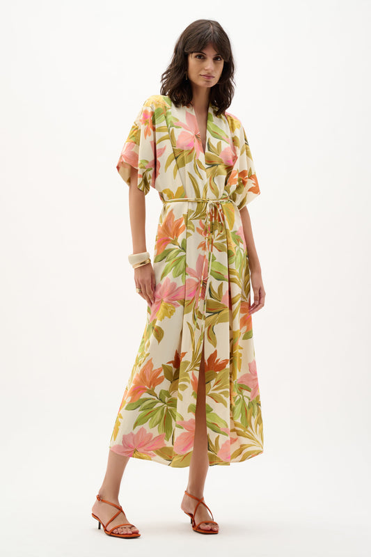 JOSEPH RIBKOFF 262177 Recycled Woven Tropical Print Fit And Flare Dress