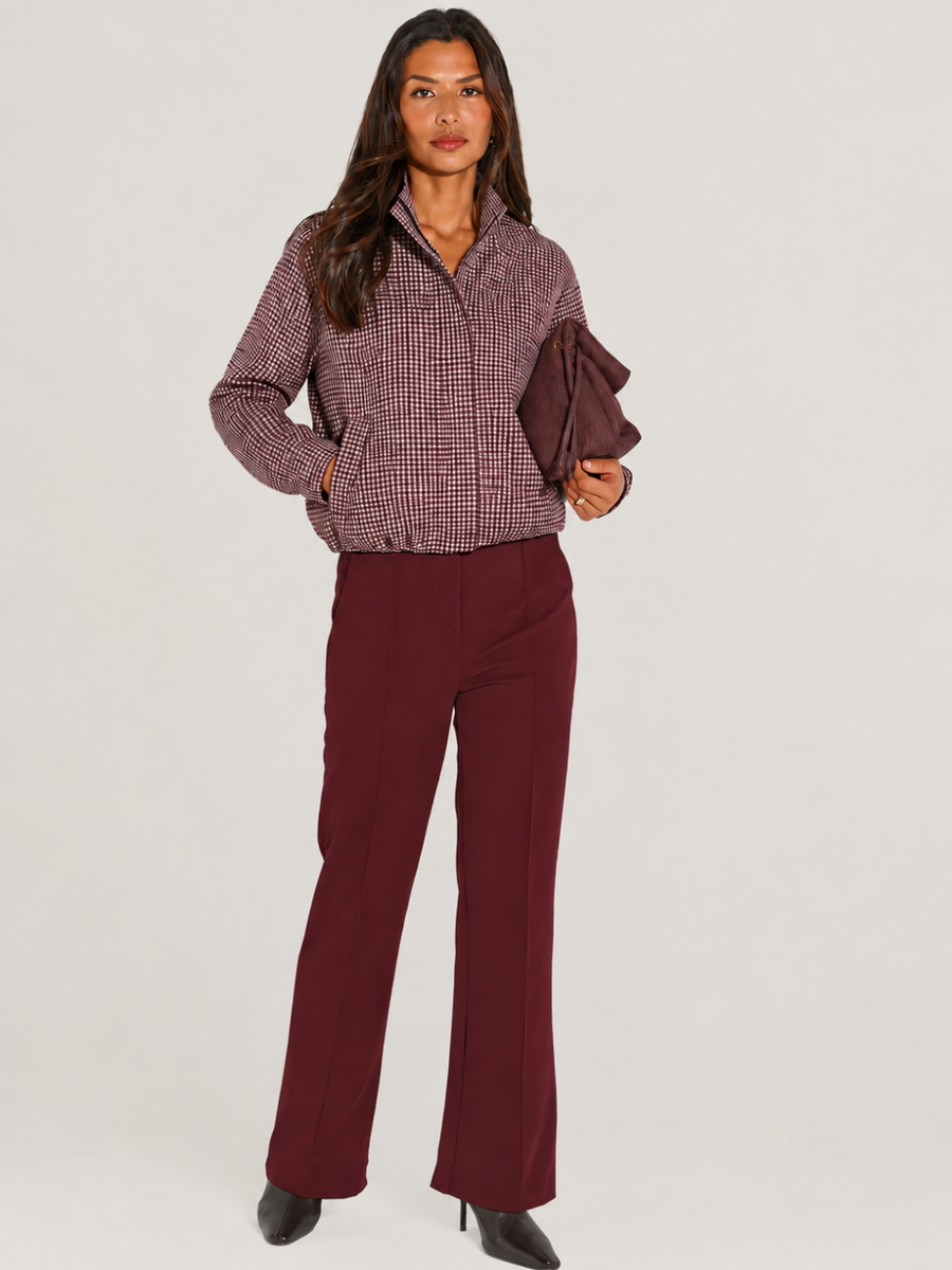 LIL JEN FUNNEL NECK COTSWOLDS JACKET IN MULBERRY CHECK
