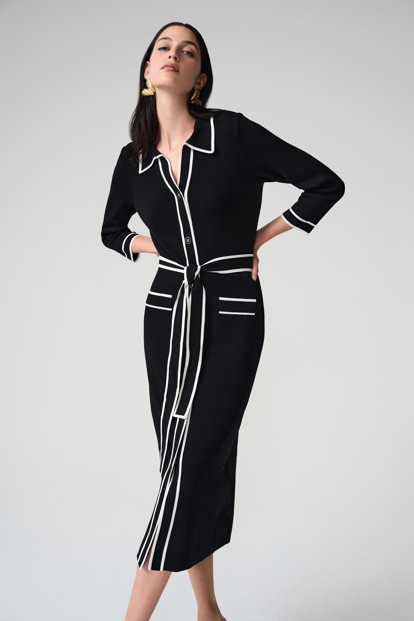 JOSEPH RIBKOFF 261944 Viscose Shirt Dress with Contrast Piping And Sash