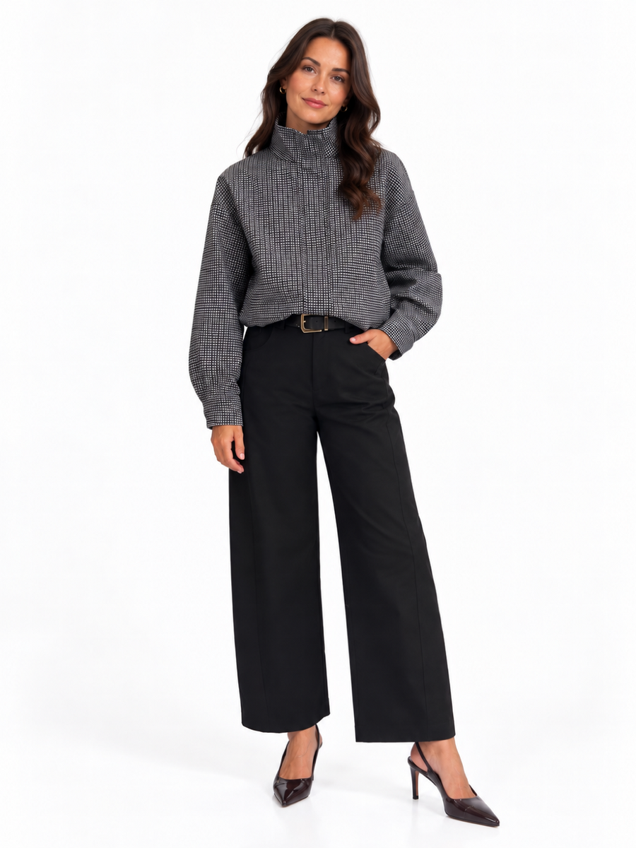 LIL JEN FUNNEL NECK COTSWOLDS JACKET IN BLACK CHECK