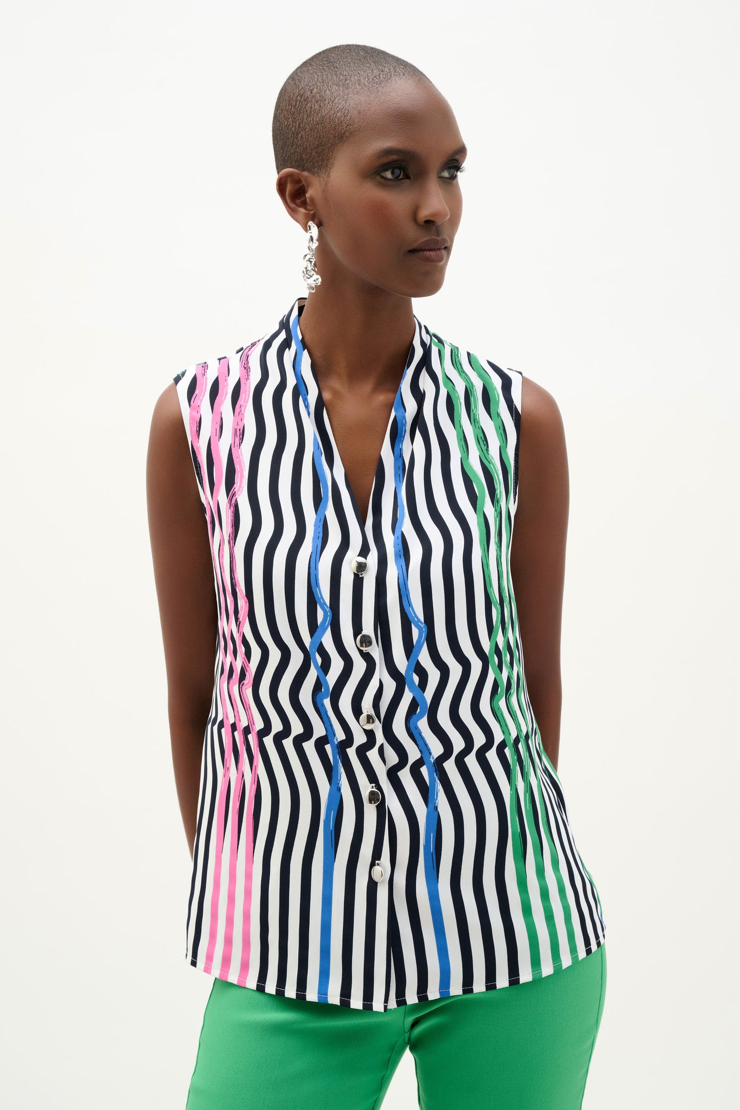 Recycled Woven Stripe Print Sleeveless Boxy Blouse
262241