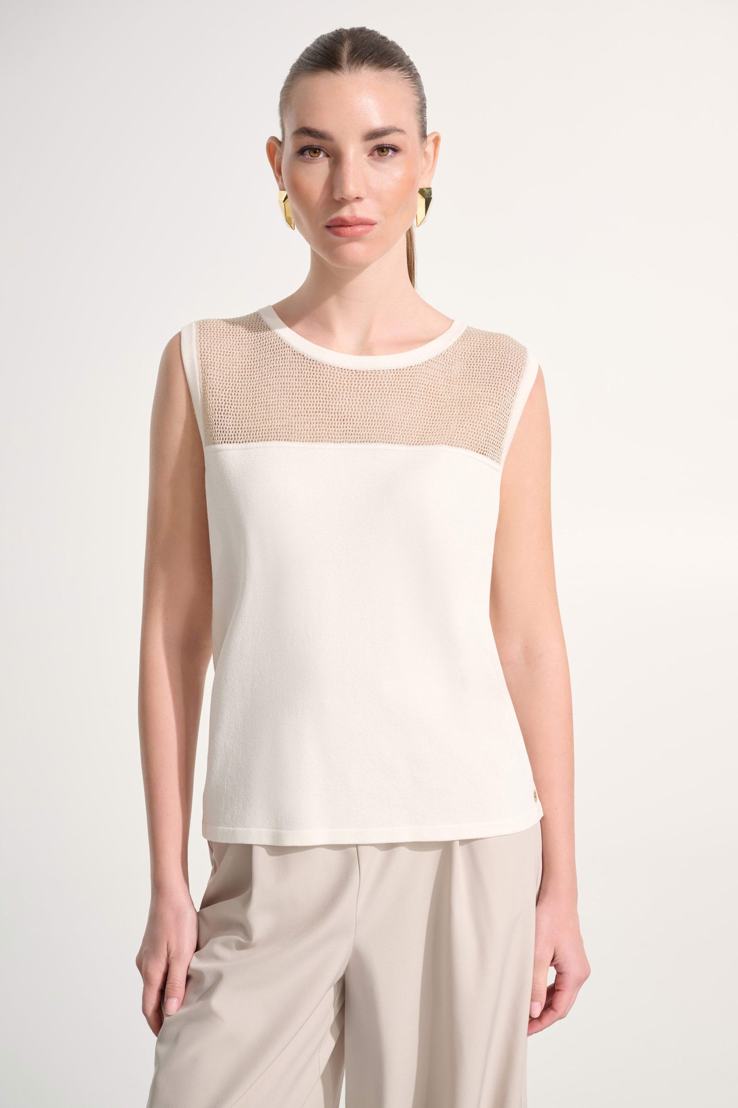 Soft Knit Straight Cami With Mesh Yoke
262612