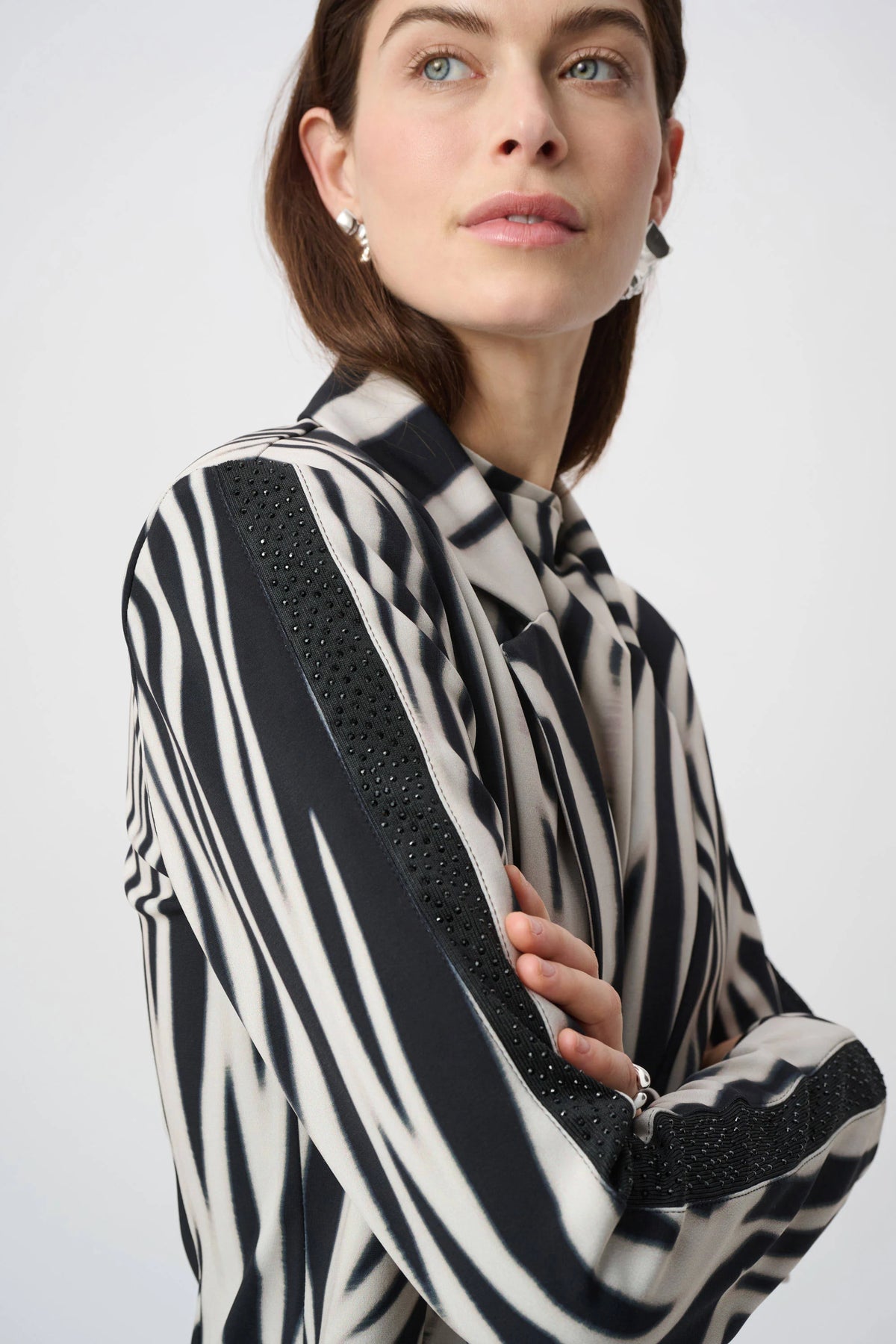 264129 Animal Print Blazer With Rhinestone