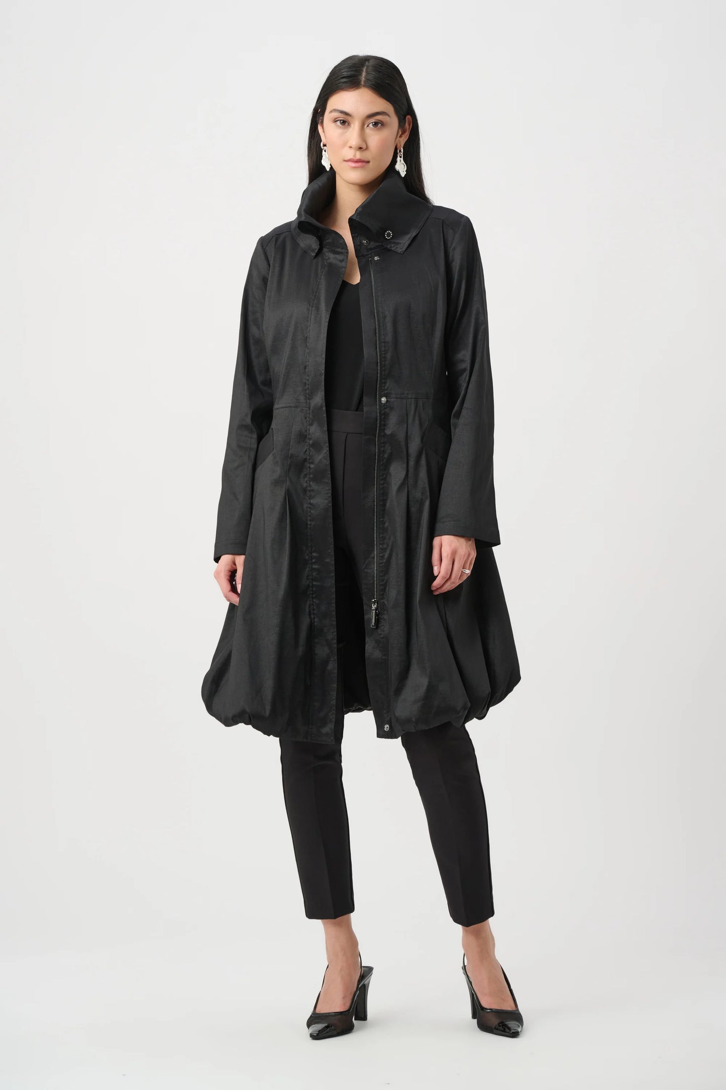 263911 Stretch Taffeta Belted Fit & Flare Balloon Coat