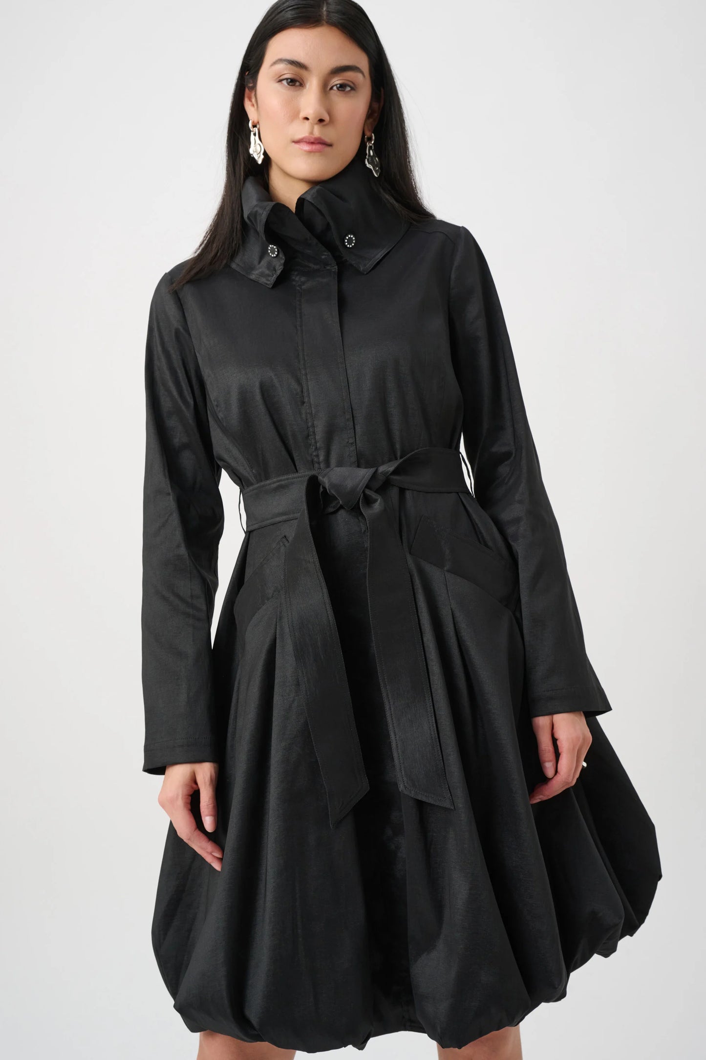 263911 Stretch Taffeta Belted Fit & Flare Balloon Coat