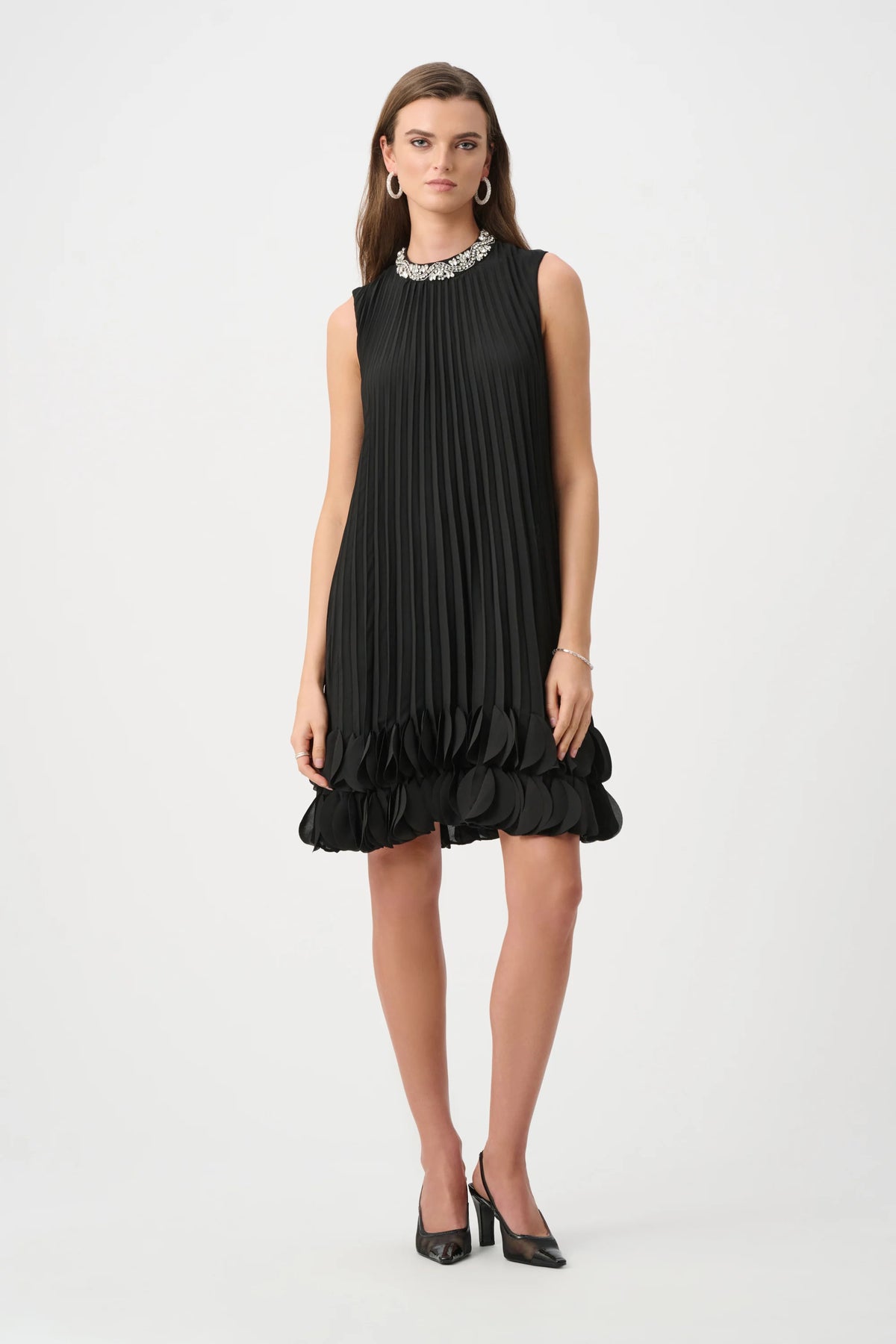 263738 Signature | Pleated Georgette Embellished A-Line Dress