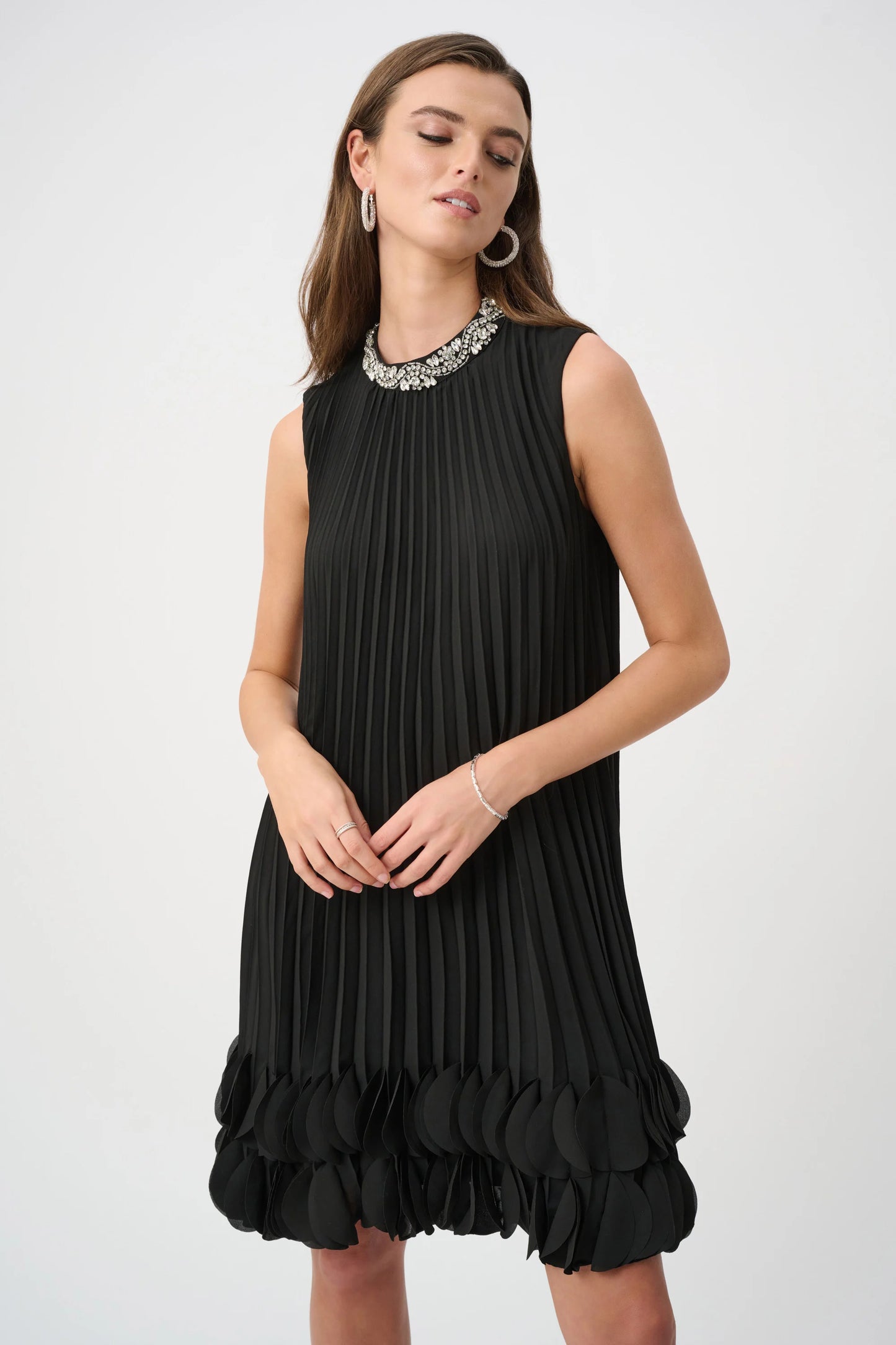 263738 Signature | Pleated Georgette Embellished A-Line Dress