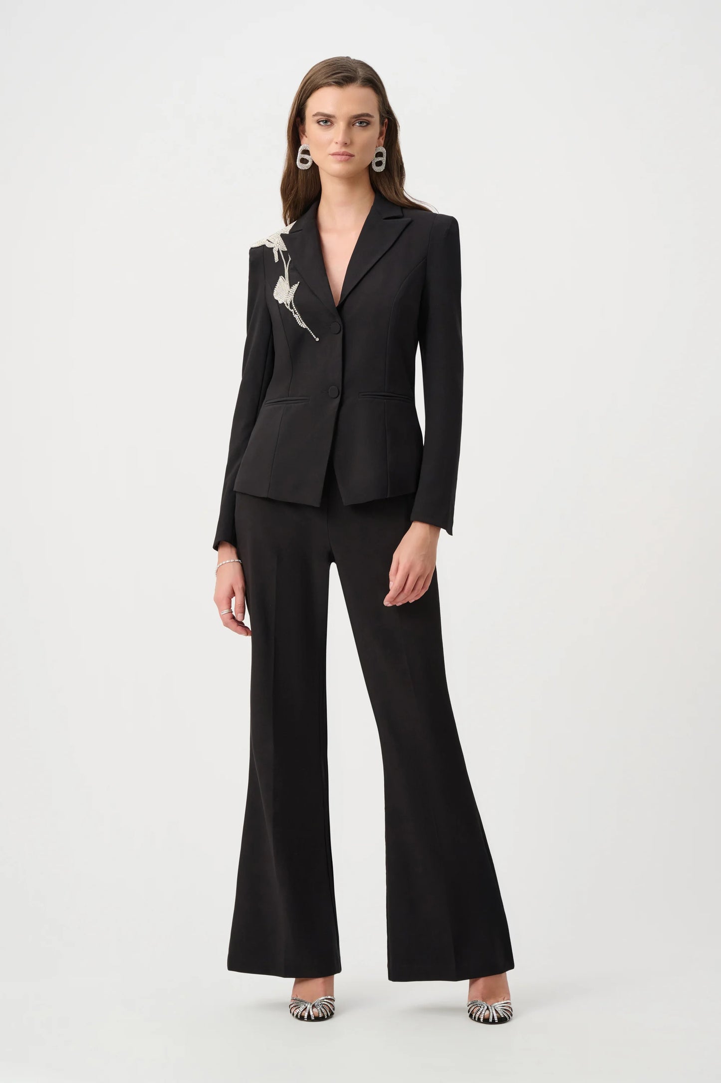 263745 Signature | Lux Twill Fitted Blazer With Rhinestone Appliqué