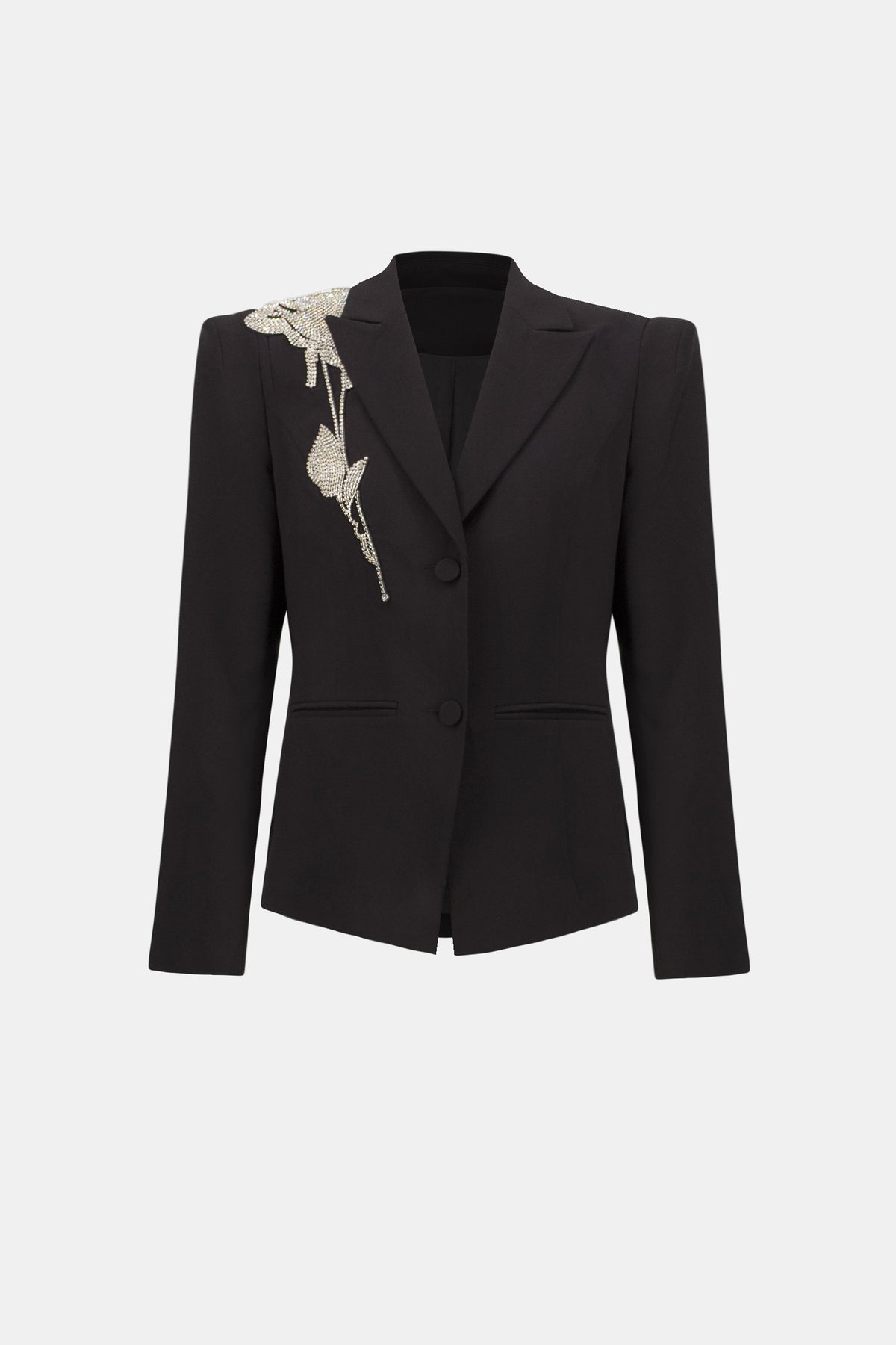 263745 Signature | Lux Twill Fitted Blazer With Rhinestone Appliqué