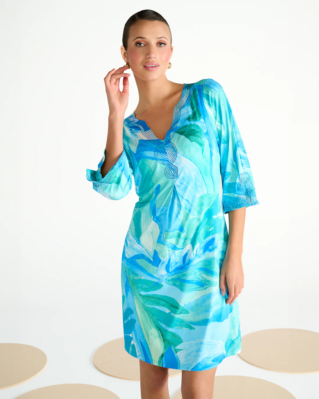 K Design Abstract Print Dress – Blue & Aqua c309